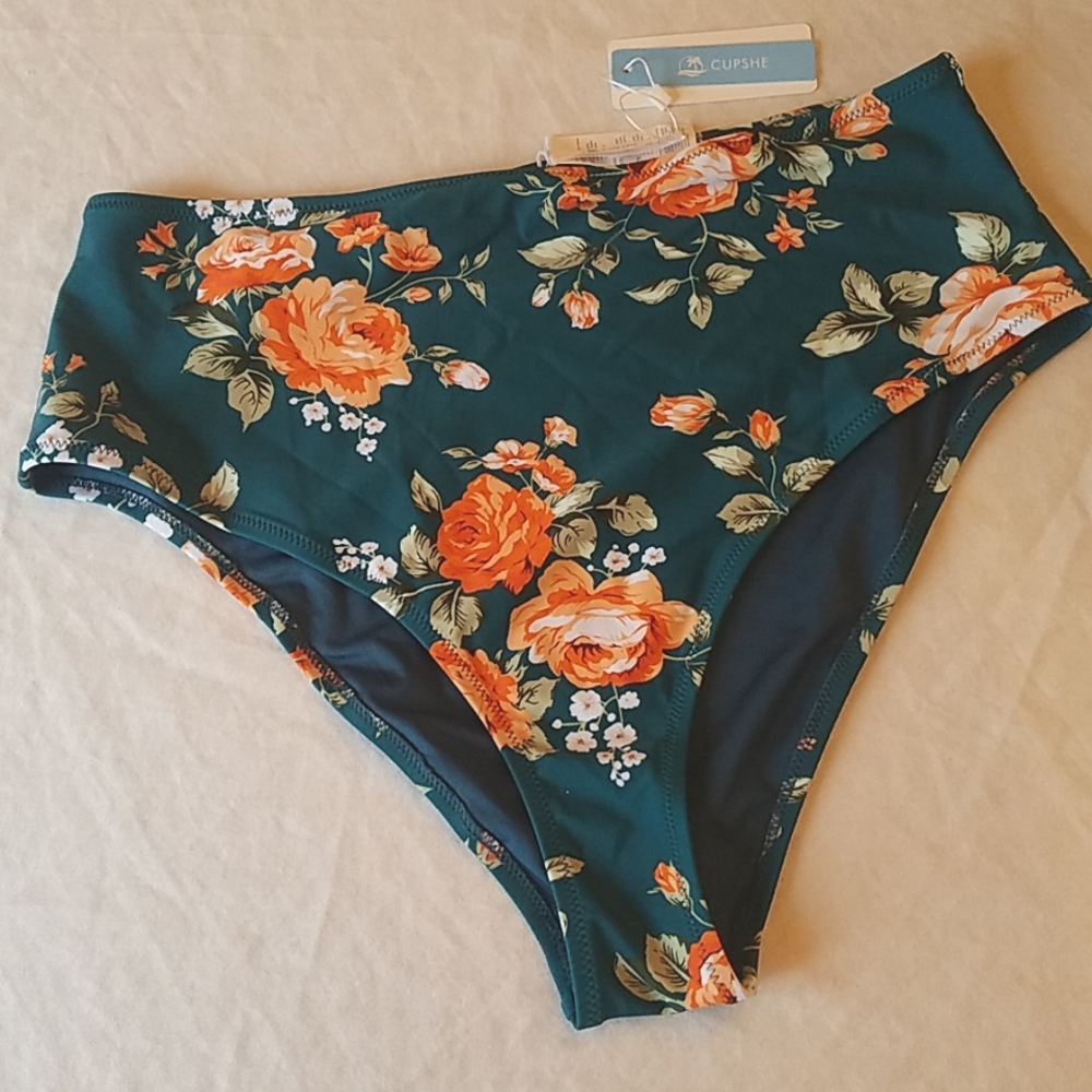 High Waisted Bikini Swim Bottom Cupshe NEW orange floral print